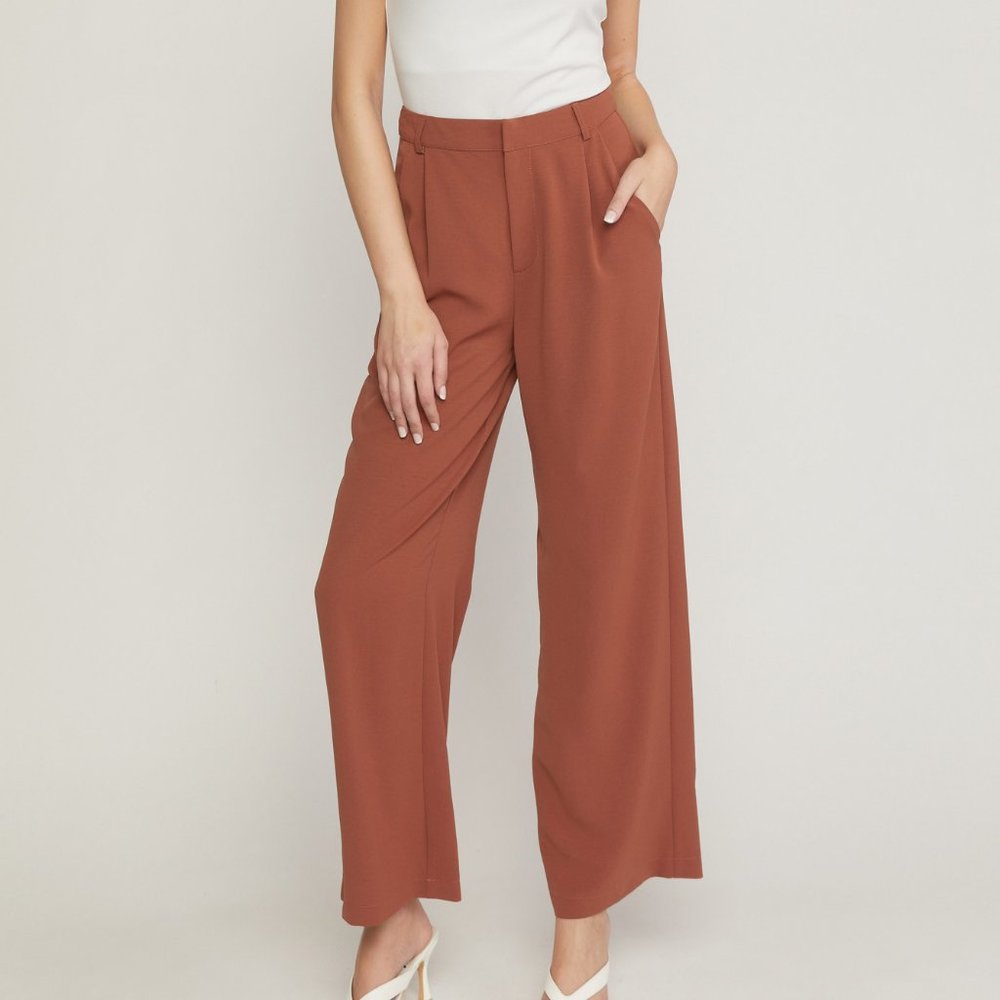 NWT Entro High Waisted Full Leg Pants With Pockets In Brown
